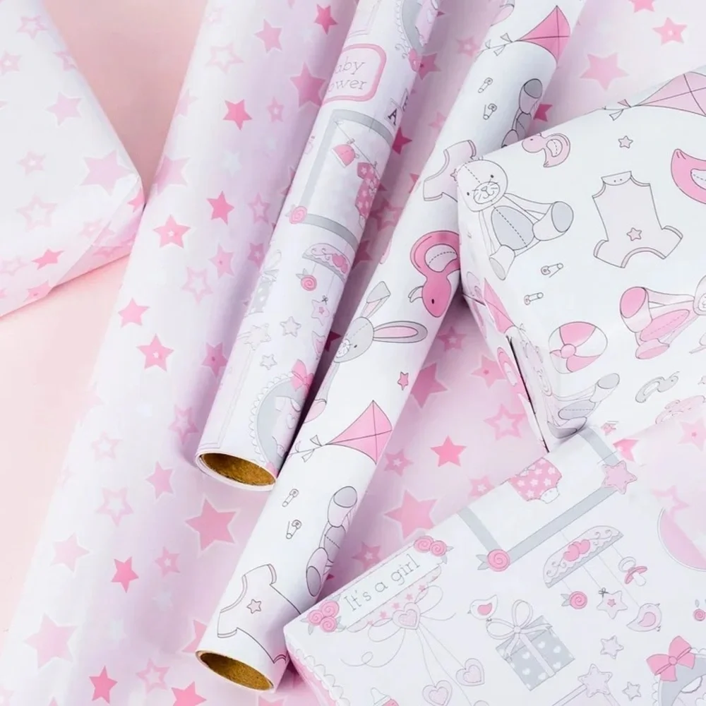 Baby Shower Wrapping Paper - Baby Girl Mini Roll 3-Pack